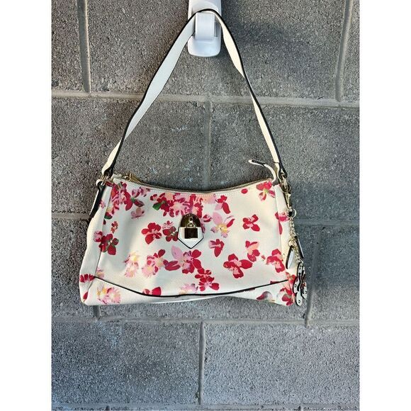 Liz Claiborne Floral Small Leather Shoulder Bag Handbag White - Picture 1 of 7